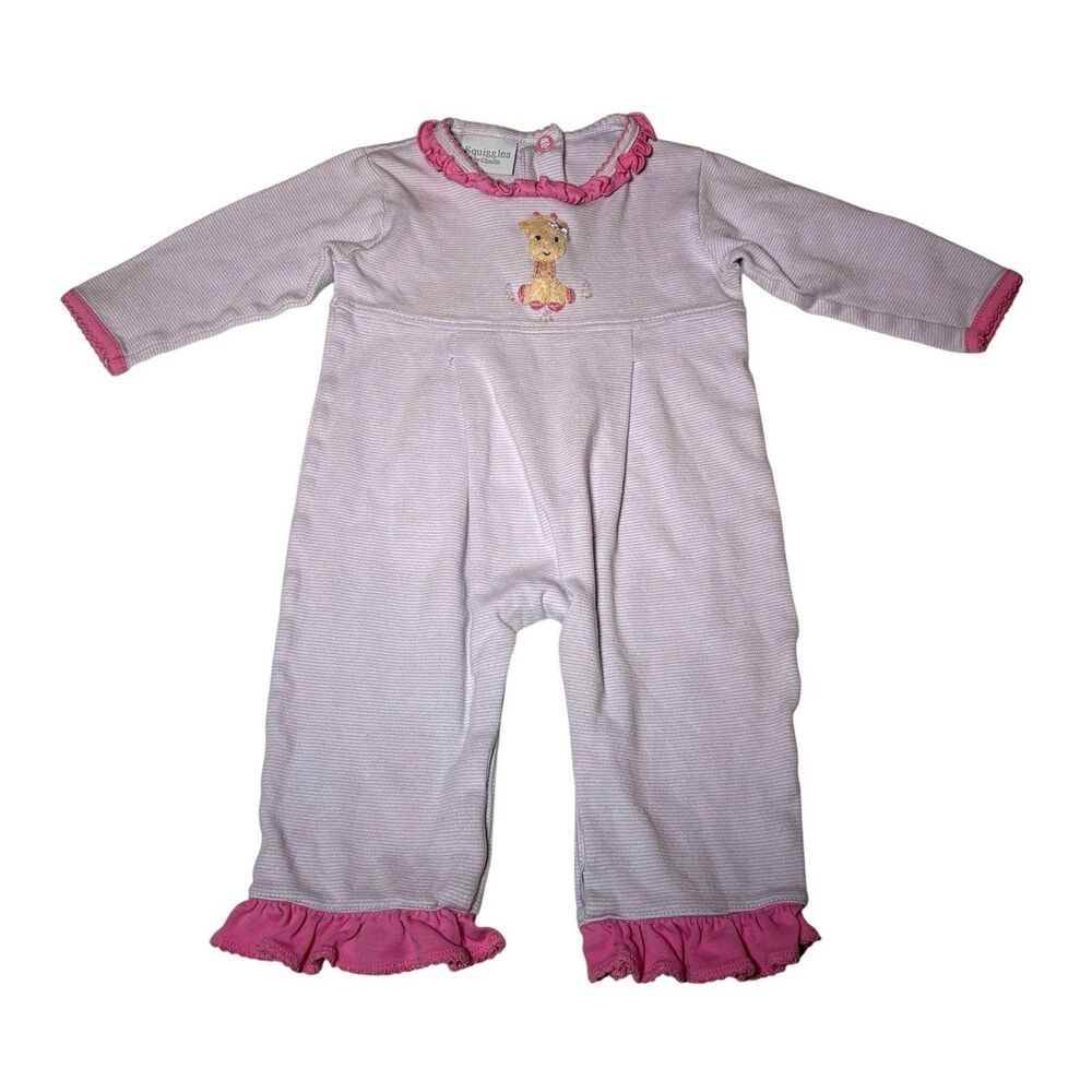 Squiggles by Charlie Baby Girl Romper 3-6 Months Pink Giraffe Ruffle Trim